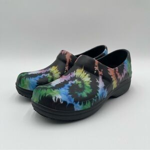 Crocs Neria Pro II Slip On Work Nurse Clogs Shoes Black Tie Dye Womens Size 7